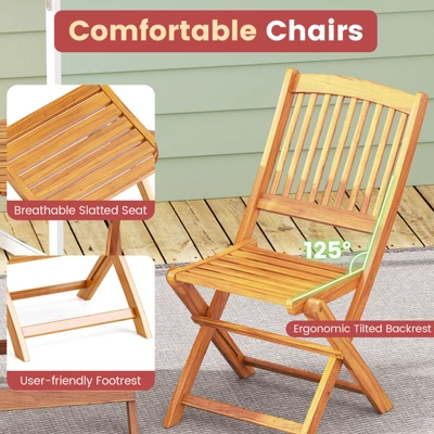 Tangkula Patio Folding Chair Set Of 2 Portable Acacia Wood Dining Chairs With High Back & Seat Cushions Beige/Navy/Red 5 Tangkula Patio Folding Chair Set Of 2 Portable Acacia Wood Dining Chairs With High Back & Seat Cushions Beige/Navy/Red - Image 5