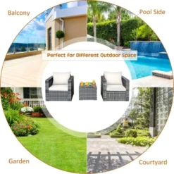 Tangkula 3-Piece Patio Wicker Conversation Set Bistro Rattan Sofa Chair With Washable Cushion -Tangkula Shop GUEST d159ddd0 d1cb 489d 814f ac088e7b1567