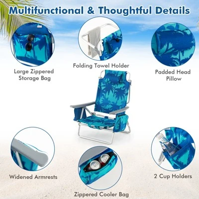 Tangkula 4 PCS Beach Chair 5-Position Outdoor Reclining Chairs W/ Head Pillow & Storage Bag 1 Tangkula 4 PCS Beach Chair 5-Position Outdoor Reclining Chairs W/ Head Pillow & Storage Bag