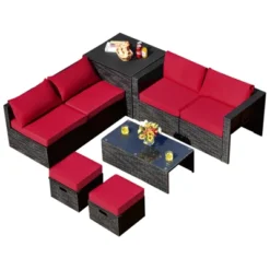 Tangkula 8PCS Patio Conversation Set Sectional Sofa Set, All-Weather PE Rattan, Tempered Glass Table & Washable Cushion Covers -Tangkula Shop GUEST d18d4532 3d71 42e2 a9c7 657e0bc390f7