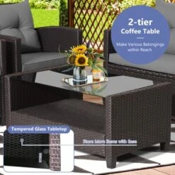Tangkula 4-Piece Outdoor Rattan Furniture Set with Cushioned Sofa & Table