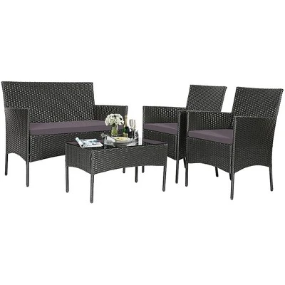 Tangkula 4-Piece Rattan Outdoor Furniture Set with Cushioned Sofa and Table 6 Tangkula 4-Piece Rattan Outdoor Furniture Set with Cushioned Sofa and Table - Image 6