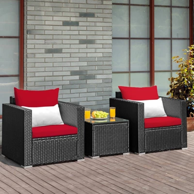 Tangkula 3PCS Patio Rattan Furniture Conversation Set With 2 Cushioned Sofas & Coffee Table For Outdoor 2 Tangkula 3PCS Patio Rattan Furniture Conversation Set With 2 Cushioned Sofas & Coffee Table For Outdoor - Image 2