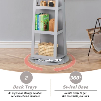 Tangkula 360° Rotating Mirrored Jewelry Cabinet Armoire 3 Color LED Modes Lockable Gray 6 Tangkula 360° Rotating Mirrored Jewelry Cabinet Armoire 3 Color LED Modes Lockable Gray - Image 6