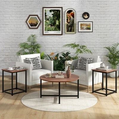 Tangkula Round Nesting Table Set Of 3 Modern / Farmhouse Coffee Table W/2 End Tables 1 Tangkula Round Nesting Table Set Of 3 Modern / Farmhouse Coffee Table W/2 End Tables