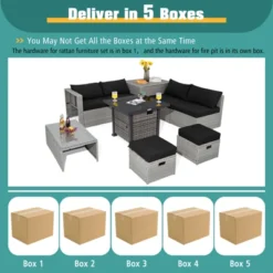 Tangkula 9 Pieces Outdoor Patio Furniture Set W/ 32" Propane Fire Pit Table Sectional Sofa Set W/ Storage Box Black/Gray/Navy/Red/Turquoise/Off White -Tangkula Shop GUEST d1f59ed9 70dc 4d3f 9ce3 72b91827b5ed