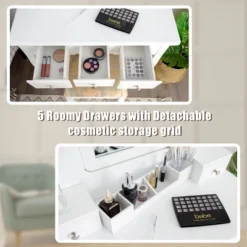 Tangkula Rotatable Mirror Vanity Set Makeup Dressing Table And Stool W/ 5 Drawers -Tangkula Shop GUEST d21d6f65 cf1f 4a06 a9c3 51f3049448f9