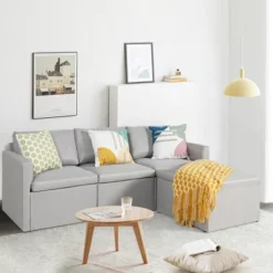 Tangkula Convertible L-shaped Sectional Sofa Couch Chaise W/ Ottoman Cushions