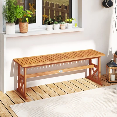 Tangkula 51-Inch Acacia Wood Outdoor Bench with X-Shaped Support Frame 1 Tangkula 51-Inch Acacia Wood Outdoor Bench with X-Shaped Support Frame
