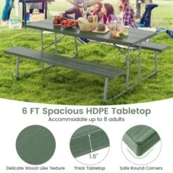 Tangkula 6 FT Folding Picnic Table Set with 2 Benches, All-Weather HDPE Outdoor Dining Set for 8 Persons -Tangkula Shop GUEST d2dcef50 6527 45df a67c 8d268221f825