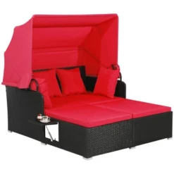 Tangkula Patio PE Wicker Daybed with Retractable Canopy and Red Cushions -Tangkula Shop GUEST d2e7d5a1 08bb 4870 a189 f7daa41c4c30