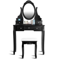 Tangkula Oval Vanity Mirror Dressing Table Beauty Dresser Cosmetics Organizer W/ Cushioned Bench 19 Tangkula Oval Vanity Mirror Dressing Table Beauty Dresser Cosmetics Organizer W/ Cushioned Bench -Tangkula Shop GUEST d2f6d6c2 f820 4238 85e0 f5804292a686