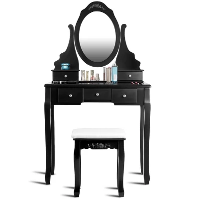 Tangkula Oval Vanity Mirror Dressing Table Beauty Dresser Cosmetics Organizer W/ Cushioned Bench 10 Tangkula Oval Vanity Mirror Dressing Table Beauty Dresser Cosmetics Organizer W/ Cushioned Bench - Image 10