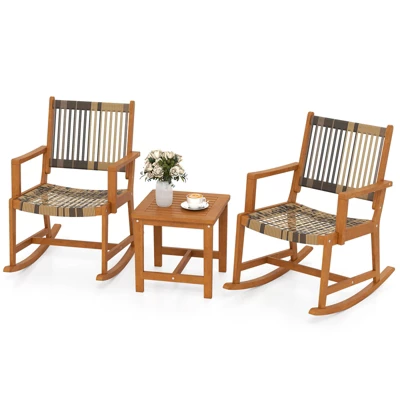 Tangkula 3 Pieces Rocking Bistro Set PE Rattan Front Porch Chairs W/ Coffee Table 10 Tangkula 3 Pieces Rocking Bistro Set PE Rattan Front Porch Chairs W/ Coffee Table - Image 10