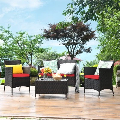 Tangkula 4-Piece Patio Rattan Wicker Conversation Furniture Set 9 Tangkula 4-Piece Patio Rattan Wicker Conversation Furniture Set - Image 9