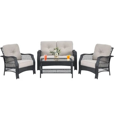Tangkula 4-Piece Patio Rattan Furniture Set - Outdoor Conversation Set 9 Tangkula 4-Piece Patio Rattan Furniture Set - Outdoor Conversation Set - Image 9