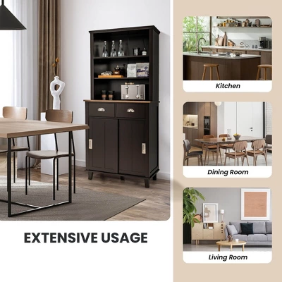 Tangkula Freestanding Buffet Hutch Kitchen Pantry Storage Cabinet W/ Sliding Doors 3 Tangkula Freestanding Buffet Hutch Kitchen Pantry Storage Cabinet W/ Sliding Doors - Image 3