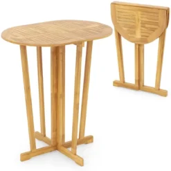 Tangkula Outdoor Folding Bar Table W/ Oval Tabletop & Cross Base For Patio Natural -Tangkula Shop GUEST d37670b3 dfaf 46fa 836a e0dfbdebba3b