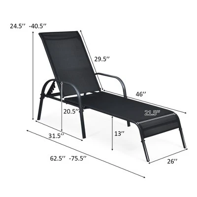 Tangkula 2PCS Adjustable Chaise Lounge Chair Recliner Patio Yard Outdoor W/ Armrest Black 8 Tangkula 2PCS Adjustable Chaise Lounge Chair Recliner Patio Yard Outdoor W/ Armrest Black - Image 8