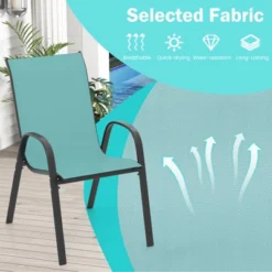 Tangkula Set Of 4 Stackable Patio Chairs All Weather Resistant Breathable & Quick-Dry Fabric Outdoor Dining Chairs W/Armrests Turquoise Blue -Tangkula Shop GUEST d3a626d0 bec6 484a 976a 797827134cd6