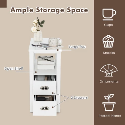Tangkula 2PCS Nightstand Side End Sofa Table W/ 2 Drawers For Living Room Bedroom White 6 Tangkula 2PCS Nightstand Side End Sofa Table W/ 2 Drawers For Living Room Bedroom White - Image 6