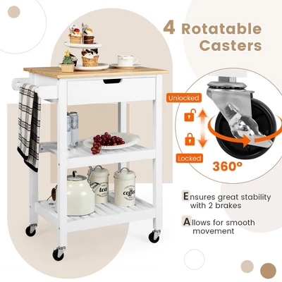Tangkula 3-Tier Kitchen Island Cart Rolling Service Trolley W/ Bamboo Top Shelves 6 Tangkula 3-Tier Kitchen Island Cart Rolling Service Trolley W/ Bamboo Top Shelves - Image 6