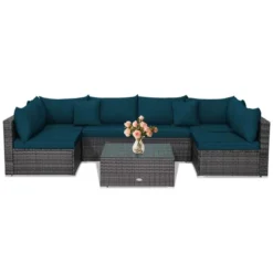 Tangkula Set Of 7 Patio Wicker Furniture Set Outdoor Rattan Sectional Sofa With Seat & Back Cushions 2 Throw Pillows Blue 9 Tangkula Set Of 7 Patio Wicker Furniture Set Outdoor Rattan Sectional Sofa With Seat & Back Cushions 2 Throw Pillows Blue -Tangkula Shop GUEST d403ae09 5601 45eb b03e 950d2c3a6fb9