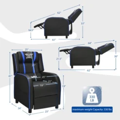 Tangkula PU Leather Gaming Recliner Chair Single Massage Lounge Sofa W/ Lumbar Cushion Blue -Tangkula Shop GUEST d40c3d86 983e 461f 81c8 30a587480f69