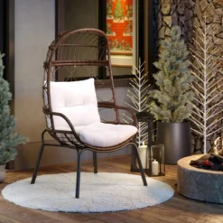 Tangkula PE Wicker Egg Chair Patio Cocoon Lounger W/ Comfortable Cushions & Metal Frame -Tangkula Shop GUEST d43967fc 524e 4e9e 9d6c 6772b4bb7be6