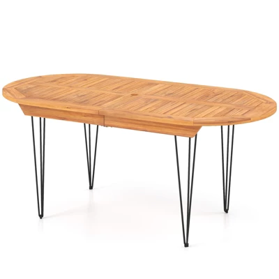 Tangkula 71" Patio Dining Table 6 Person Large Oval Table W/ Teak Wood Tabletop 9 Tangkula 71" Patio Dining Table 6 Person Large Oval Table W/ Teak Wood Tabletop - Image 9