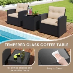 Tangkula 3-Piece Rattan Patio Conversation Set with Glass Top Coffee Table -Tangkula Shop GUEST d466cd8a 8f25 4d88 8f63 99de74ff4f6a