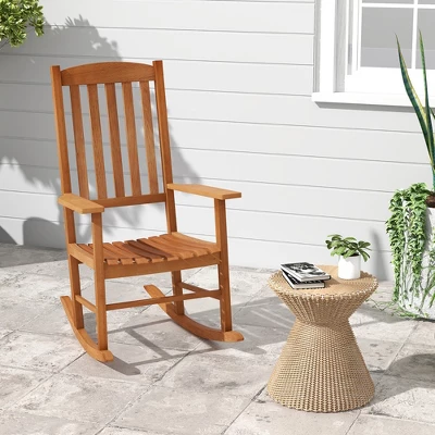 Tangkula Patio Rocking Chair W/ 400 Lbs Weight Capacity Eucalyptus Wood Porch Rocker W/ High Back 1 Tangkula Patio Rocking Chair W/ 400 Lbs Weight Capacity Eucalyptus Wood Porch Rocker W/ High Back
