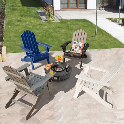 Tangkula Folding Patio Adirondack Chair - Weather Resistant Navy with Cup Holder 2 Tangkula Folding Patio Adirondack Chair - Weather Resistant Navy with Cup Holder - Image 2