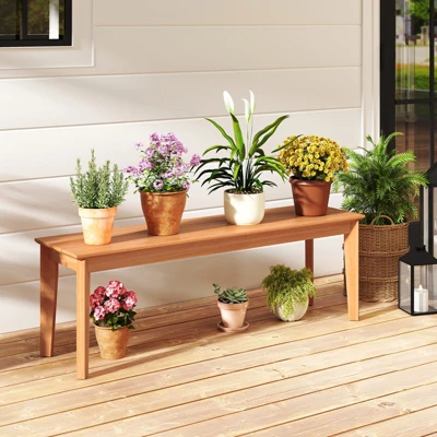 Tangkula 2PCS 55" Teak Wood Bench 3-Person Backless Seating W/ 880 LBS Weight Capacity 2 Tangkula 2PCS 55" Teak Wood Bench 3-Person Backless Seating W/ 880 LBS Weight Capacity - Image 2