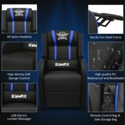 Tangkula PU Leather Gaming Recliner Chair Single Massage Lounge Sofa W/ Lumbar Cushion Blue -Tangkula Shop GUEST d4ccb134 4e81 4918 adb2 9ef2e8c7dc3c