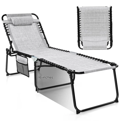 Tangkula Foldable Beach Chaise Lounge Chair with Adjustable Pillow & 4-Position Recline 10 Tangkula Foldable Beach Chaise Lounge Chair with Adjustable Pillow & 4-Position Recline - Image 10