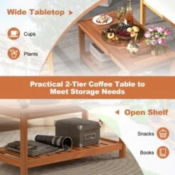 Tangkula Patio Hardwood Coffee Table with 2-Tier Storage and Slatted Top -Tangkula Shop GUEST d4d77c49 0dd6 43e0 91bf 676fcdf7c6f9