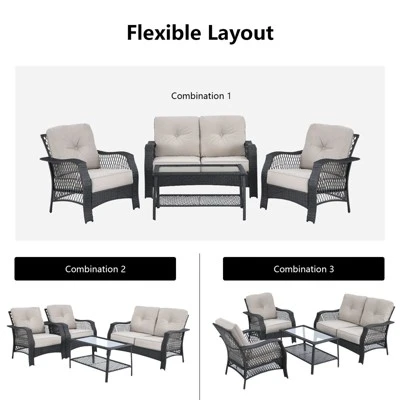 Tangkula 4-Piece Patio Rattan Furniture Set - Outdoor Conversation Set 5 Tangkula 4-Piece Patio Rattan Furniture Set - Outdoor Conversation Set - Image 5