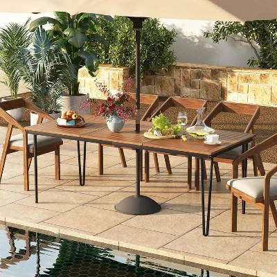 Tangkula 79" Outdoor Dining Table 8-Person Table W/ 1.9" Umbrella Hole Metal Legs & Adjustable Foot Pads Patio 1 Tangkula 79" Outdoor Dining Table 8-Person Table W/ 1.9" Umbrella Hole Metal Legs & Adjustable Foot Pads Patio