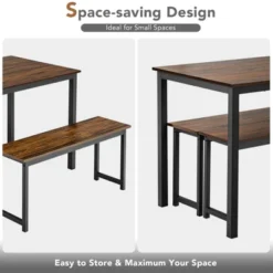 Tangkula 3pcs Dining Table Set For 4 Modern Industrial Counter Height Kitchen Table Set With 2 Benches For Dining Room Natural/Brown -Tangkula Shop GUEST d51dfcd5 3965 4960 8d8b 21e1f339982e