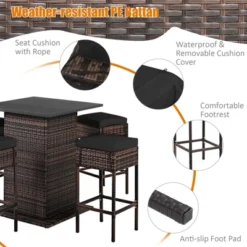 Tangkula 5PCS Patio Rattan Bar Table Stool Set Hidden Storage Shelf Cushion Red Patio Black -Tangkula Shop GUEST d567a8f0 e835 47de a78a a2f4e9dee57f