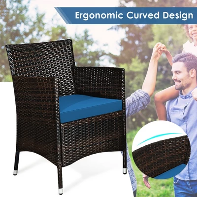 Tangkula 4-Piece Outdoor Rattan Conversation Set with Peacock Blue Cushions 5 Tangkula 4-Piece Outdoor Rattan Conversation Set with Peacock Blue Cushions - Image 5