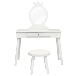 Tangkula Kids Princess Vanity Table Set W/ Chair Crown Mirror White -Tangkula Shop GUEST d5b65474 3c9e 41ea 81b2 8970dbf22695