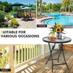 Tangkula 18" Patio Side Table Outdoor Folding Coffee Table W/ Tempered Glass Table Top -Tangkula Shop GUEST d5e3e8f1 c451 4f92 b9bb c971d7fece92