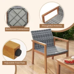 Tangkula 4-Piece Patio Furniture Set PE Rattan Patio Bistro Set With Loveseat Single Chairs & Coffee Table Outdoor Acacia Wood Conversation Set -Tangkula Shop GUEST d5edd421 e82a 43a4 93f4 e8d3e6503181