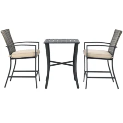 Tangkula 3-Piece Patio Rattan Furniture Set Outdoor Bistro Set Cushioned Chairs & Table Set Gray/Brown -Tangkula Shop GUEST d63f8e56 81ff 4afc 909b d4d9b33bc285