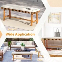 Tangkula 2PCS Outdoor Acacia Wood Bench With Cushion Breathable Rope Seat Patio Dining Bench For Entryway Garden Poolside Balcony -Tangkula Shop GUEST d649a05c facb 48c4 8234 8256952b6079