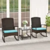 Tangkula 3-Piece Outdoor Rocking Wicker Bistro Set with 2-Tier Side Table