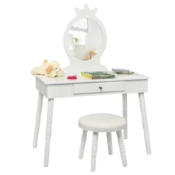Tangkula Kids Princess Vanity Table Set W/ Chair Crown Mirror White -Tangkula Shop GUEST d66545e7 922b 4cb2 a2a4 028d9cf71a79