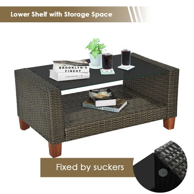 Tangkula 4PCS Cushioned Rattan Conversation Set W/ Coffee Table Patio Outdoor 5 Tangkula 4PCS Cushioned Rattan Conversation Set W/ Coffee Table Patio Outdoor - Image 5